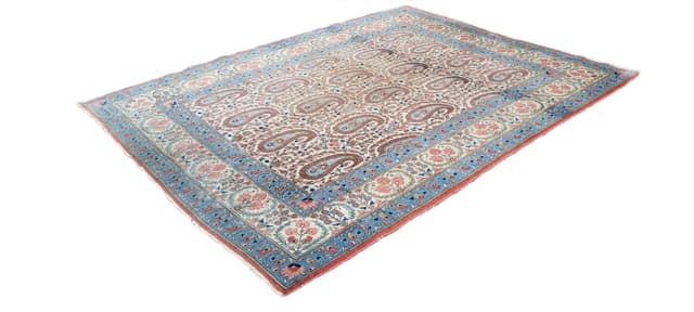 Dywan Ghom 214x162 cm, beżowy, wełna, Iran, początek XX w. - WYMIARY