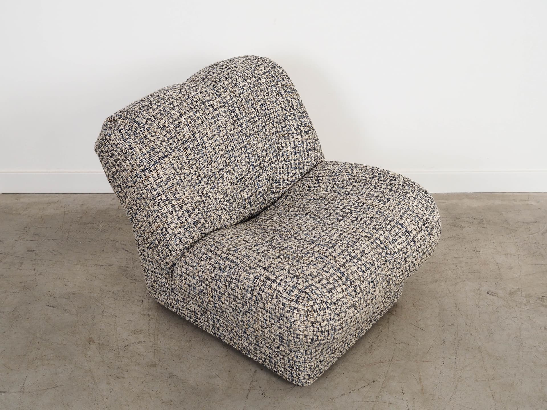 Fotel wypoczynkowy, melanż multikolor, tkanina, Włochy, lata 70. - 288350