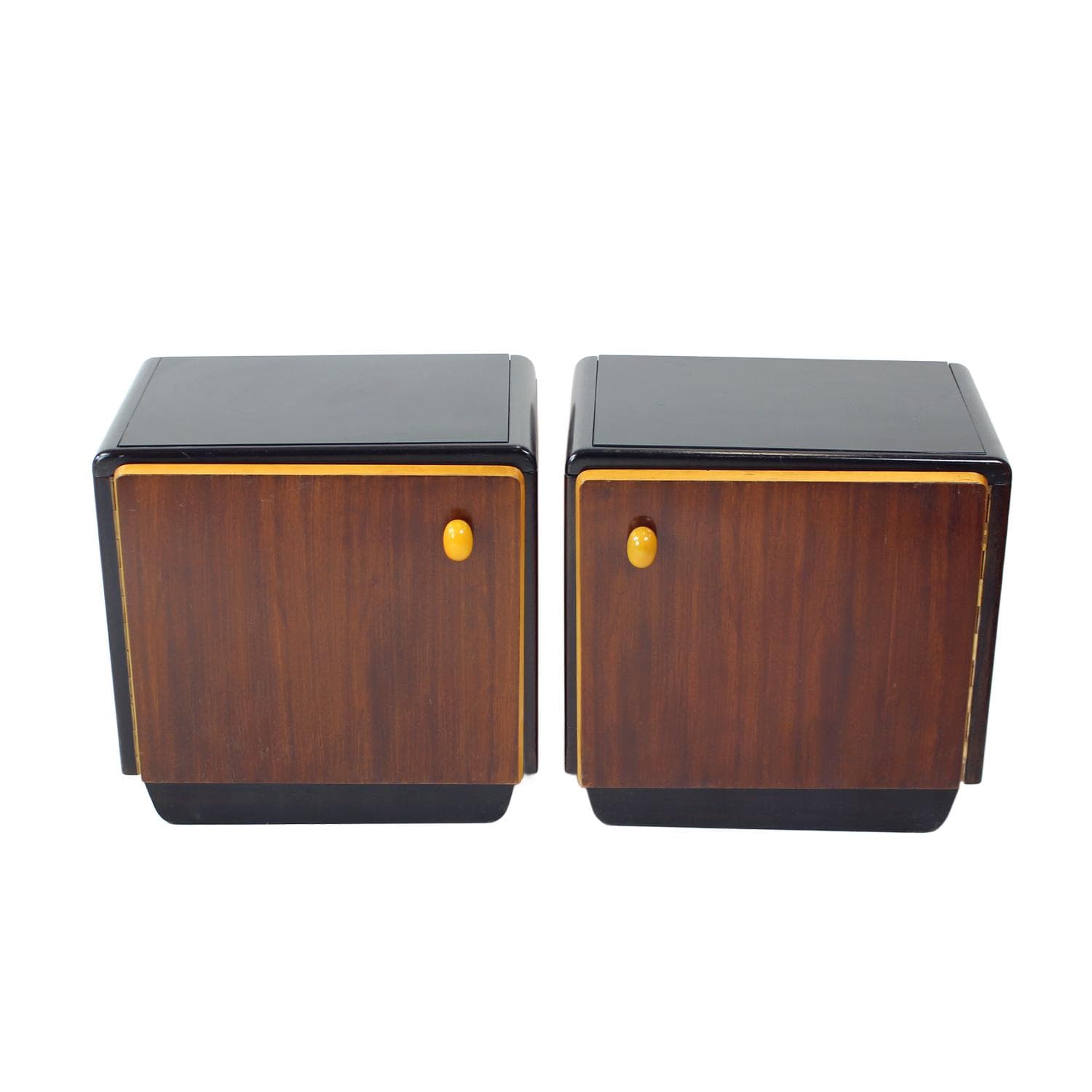 Para stolików nocnych, multikolor, drewno, szkło, Czechosłowacja, lata 60.