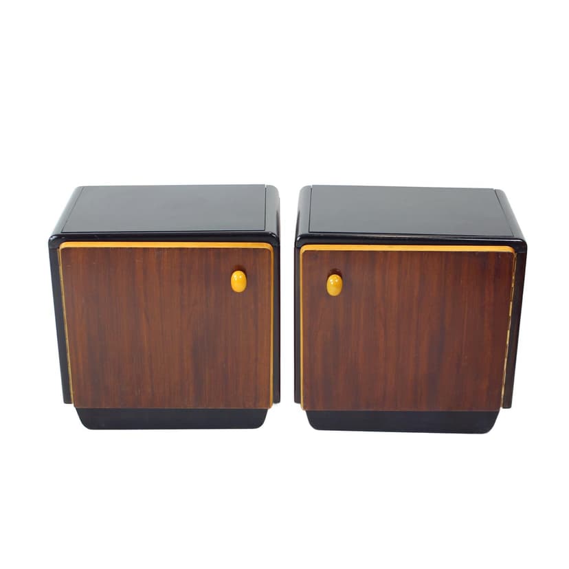 Para stolików nocnych, multikolor, drewno, szkło, Czechosłowacja, lata 60.