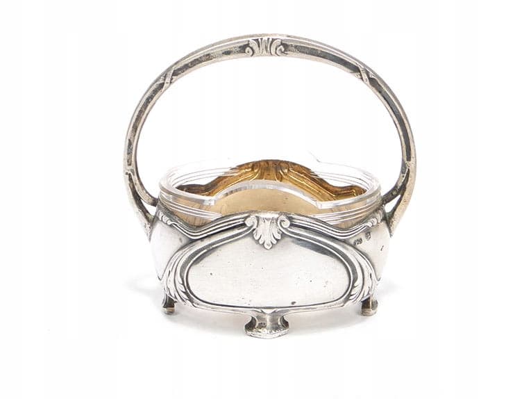 Solniczka koszyczek, srebro, secesja, XIX wiek