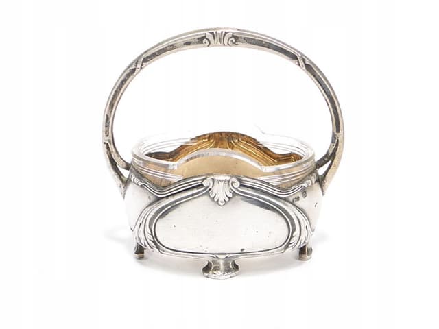 Solniczka koszyczek, srebro, secesja, XIX wiek - WYMIARY