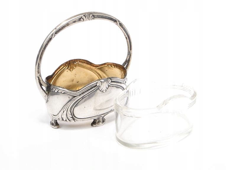 Solniczka koszyczek, srebro, secesja, XIX wiek - 288509