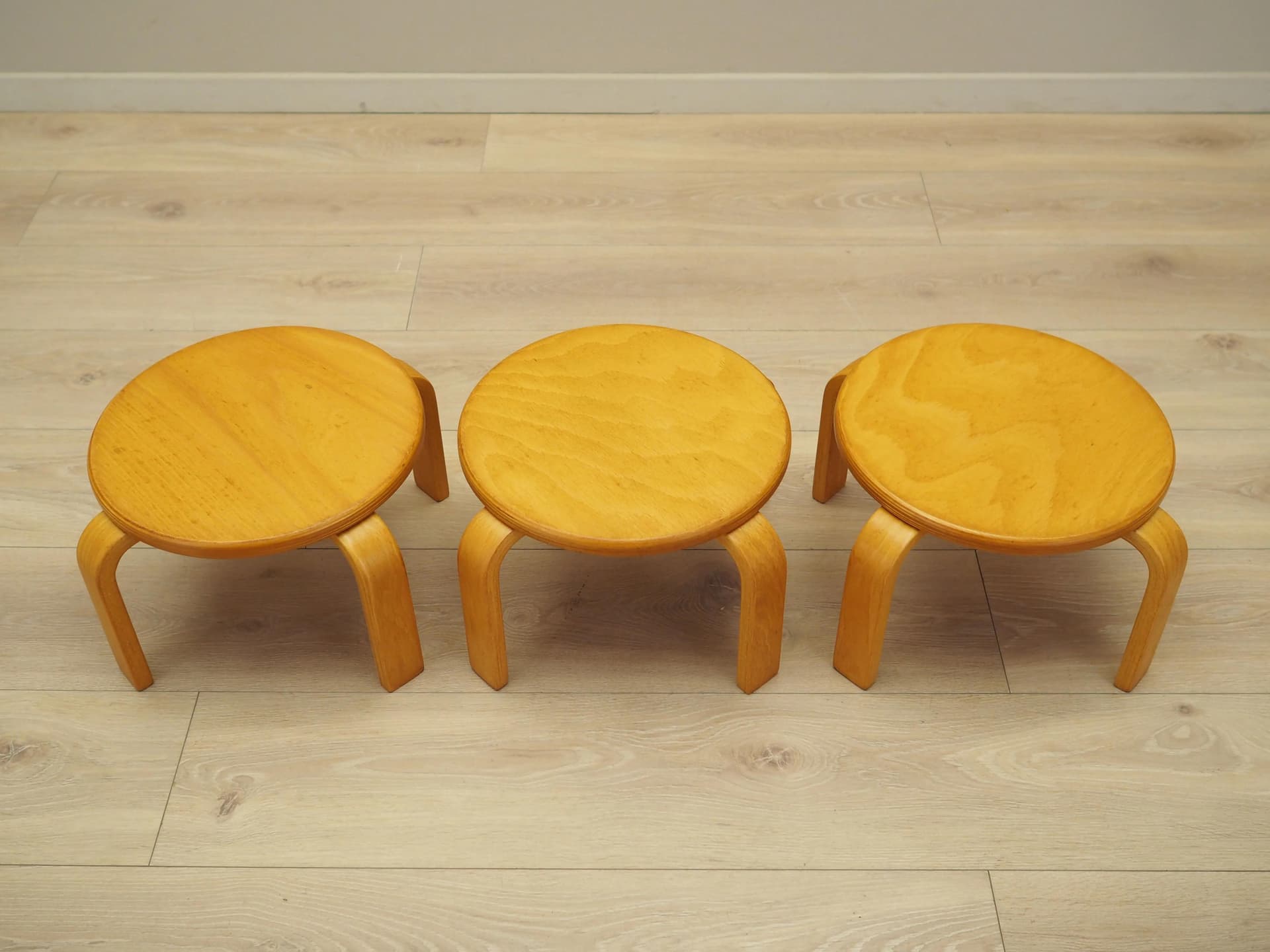 Komplet trzech kwietników, żółty, sklejka, Dania, lata 70. - 21180