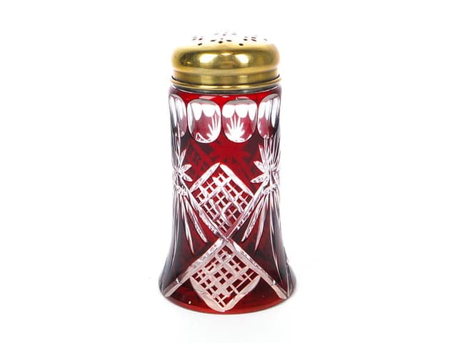 Cukiernica art déco, kryształ rubinowy, Bohemia, Czechy, lata 20. - WYMIARY