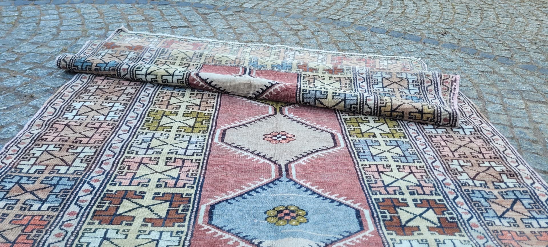 Dywan anatolijski, multikolor, wełna, Turcja, lata 70., 190x114 cm - 288643