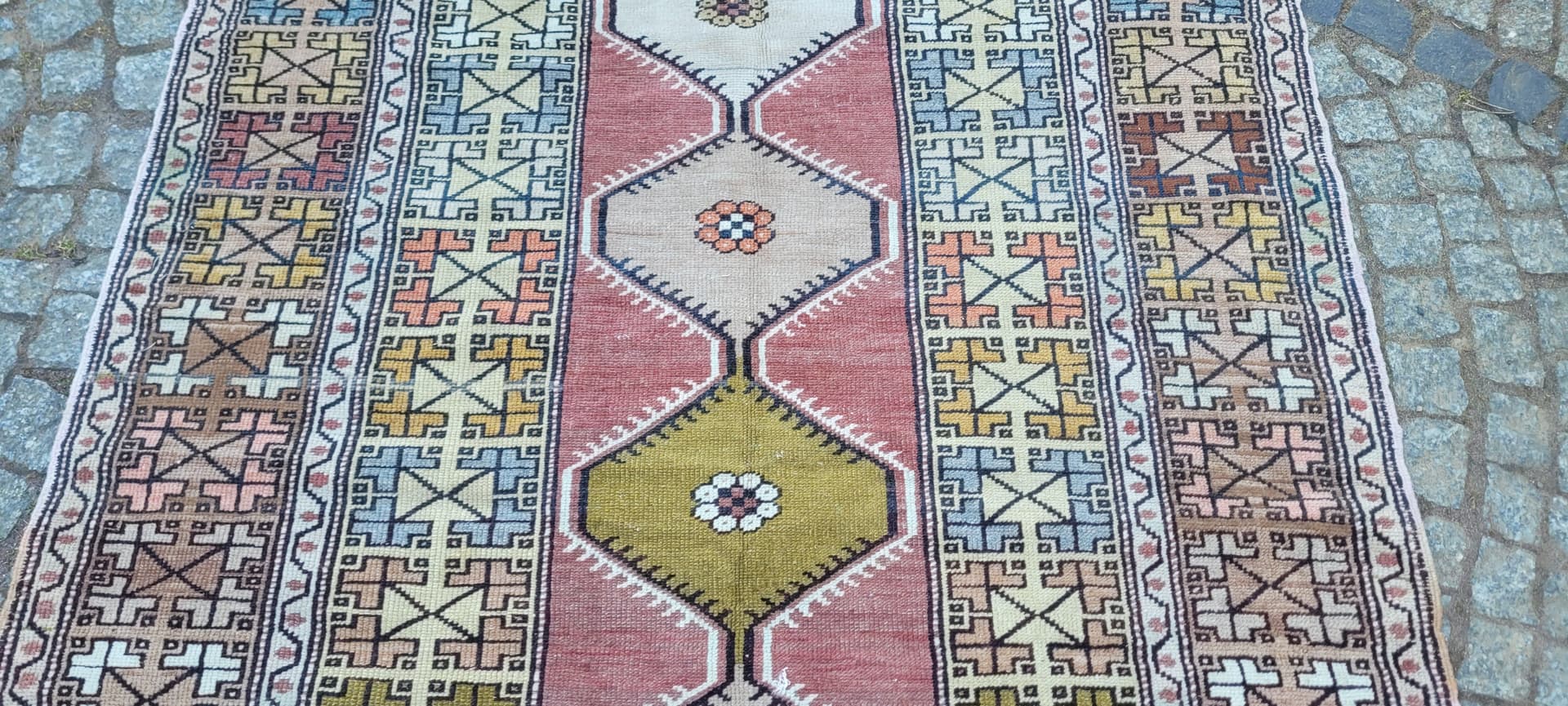 Dywan anatolijski, multikolor, wełna, Turcja, lata 70., 190x114 cm - 288646