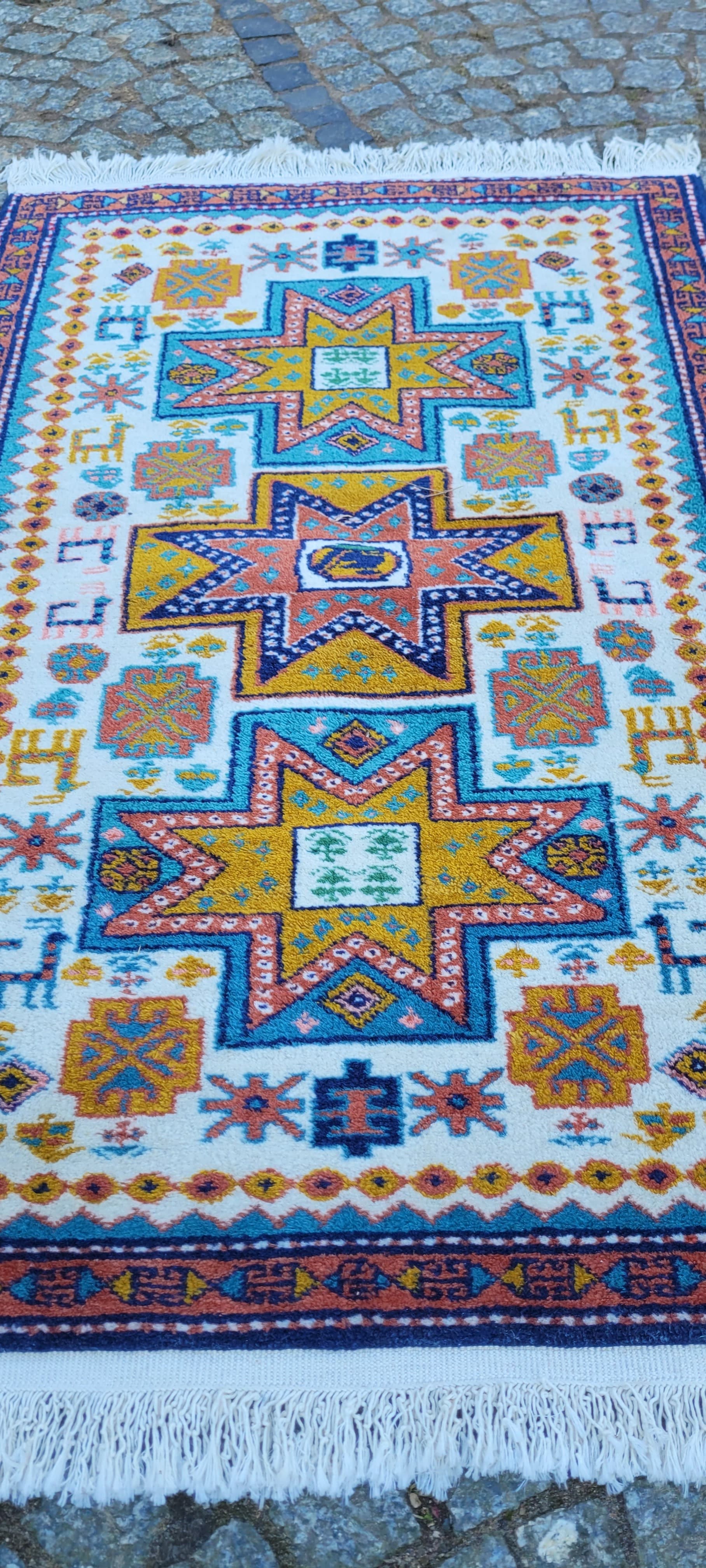 Dywan Kazak, 82x140 cm, multikolor, wełna, Azerbejdżan, początek XX w. - 288709