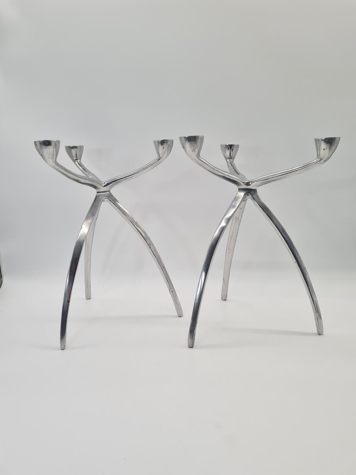 Para świeczników Space Age, aluminium polerowane srebrne, lata 70. - 288795