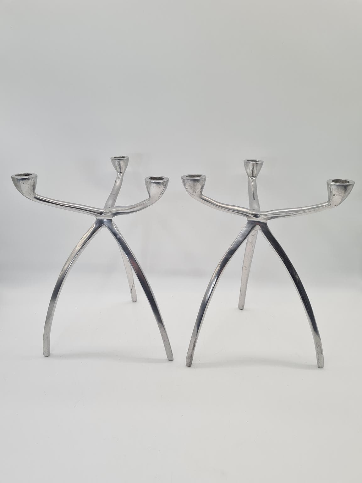 Para świeczników Space Age, aluminium polerowane srebrne, lata 70. - 288796