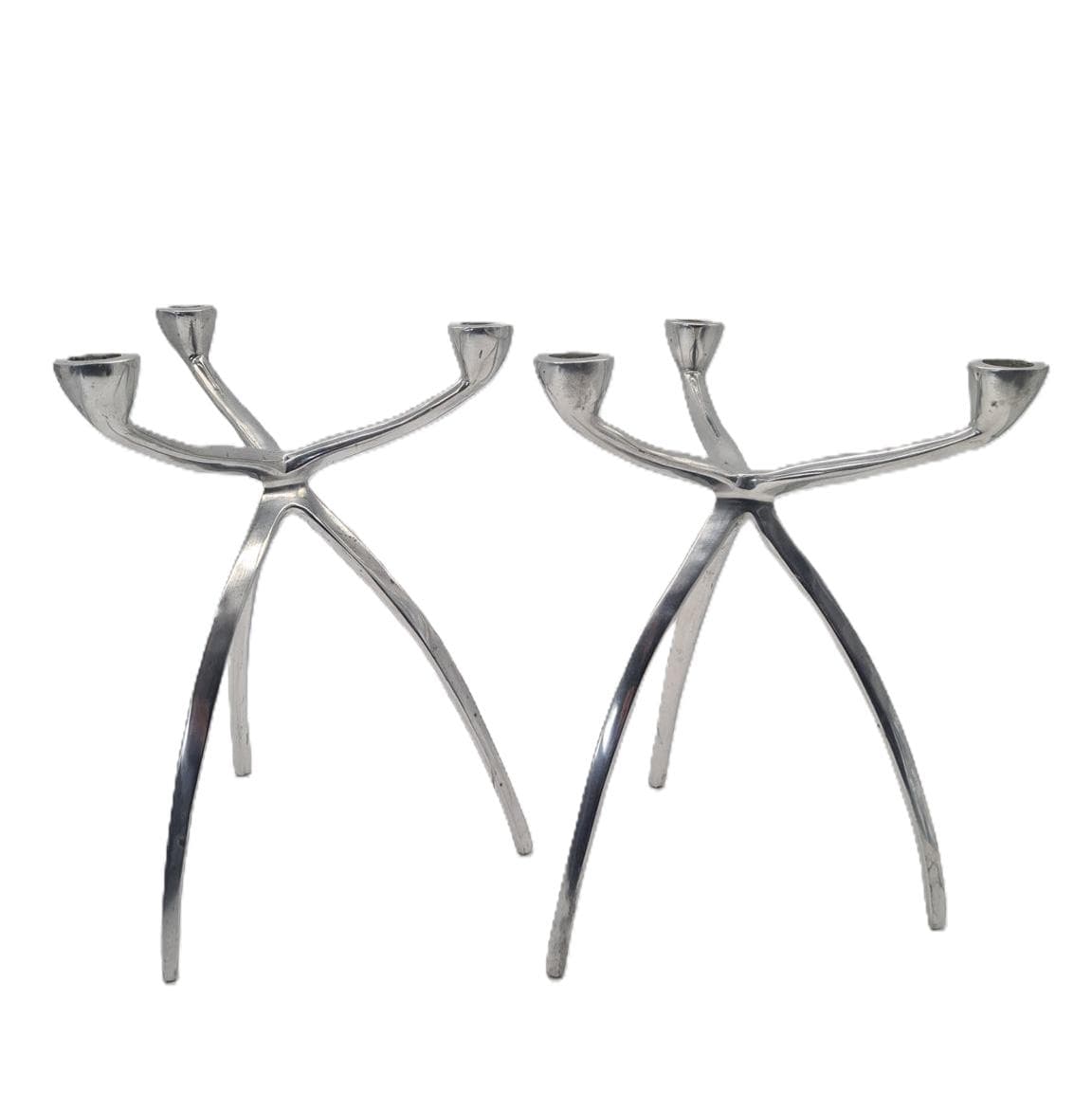Para świeczników Space Age, aluminium polerowane srebrne, lata 70.