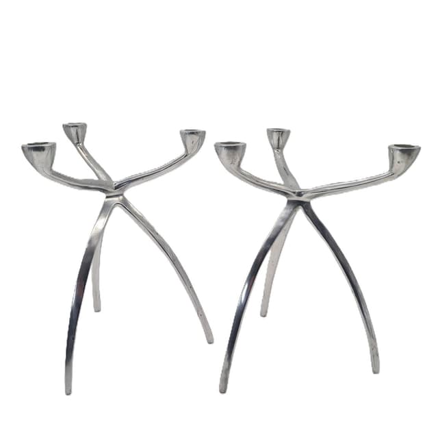 Para świeczników Space Age, aluminium polerowane srebrne, lata 70. - WYMIARY