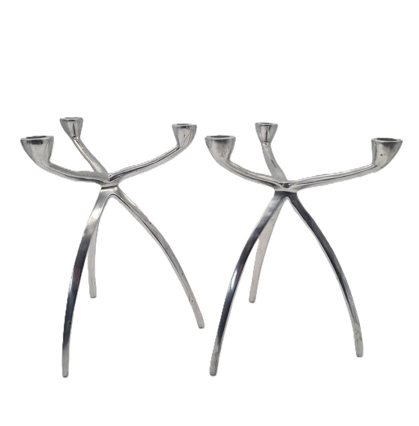 Para świeczników Space Age, aluminium polerowane srebrne, lata 70.