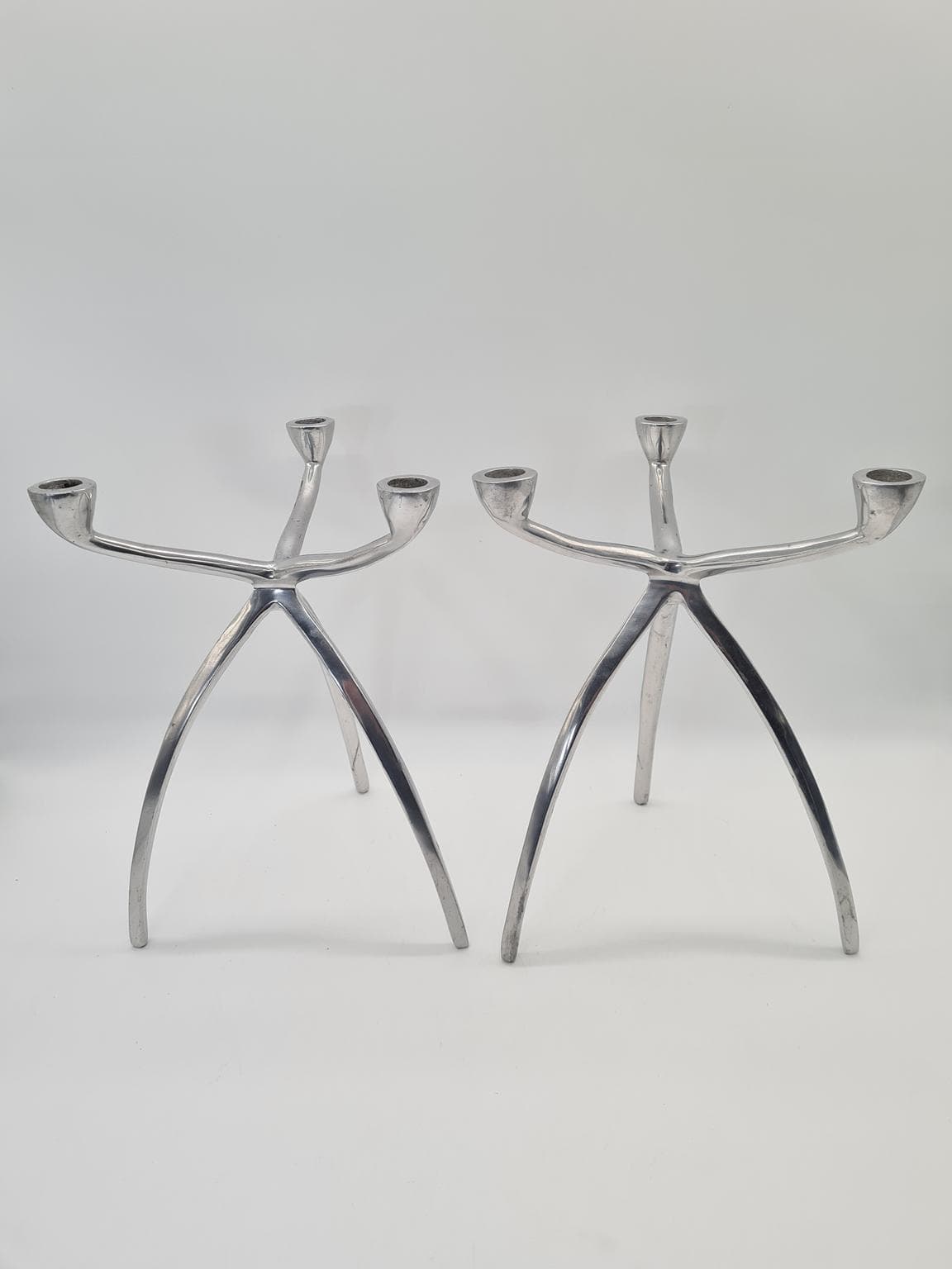 Para świeczników Space Age, aluminium polerowane srebrne, lata 70. - 288797