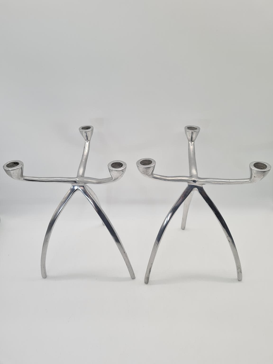 Para świeczników Space Age, aluminium polerowane srebrne, lata 70. - 288794