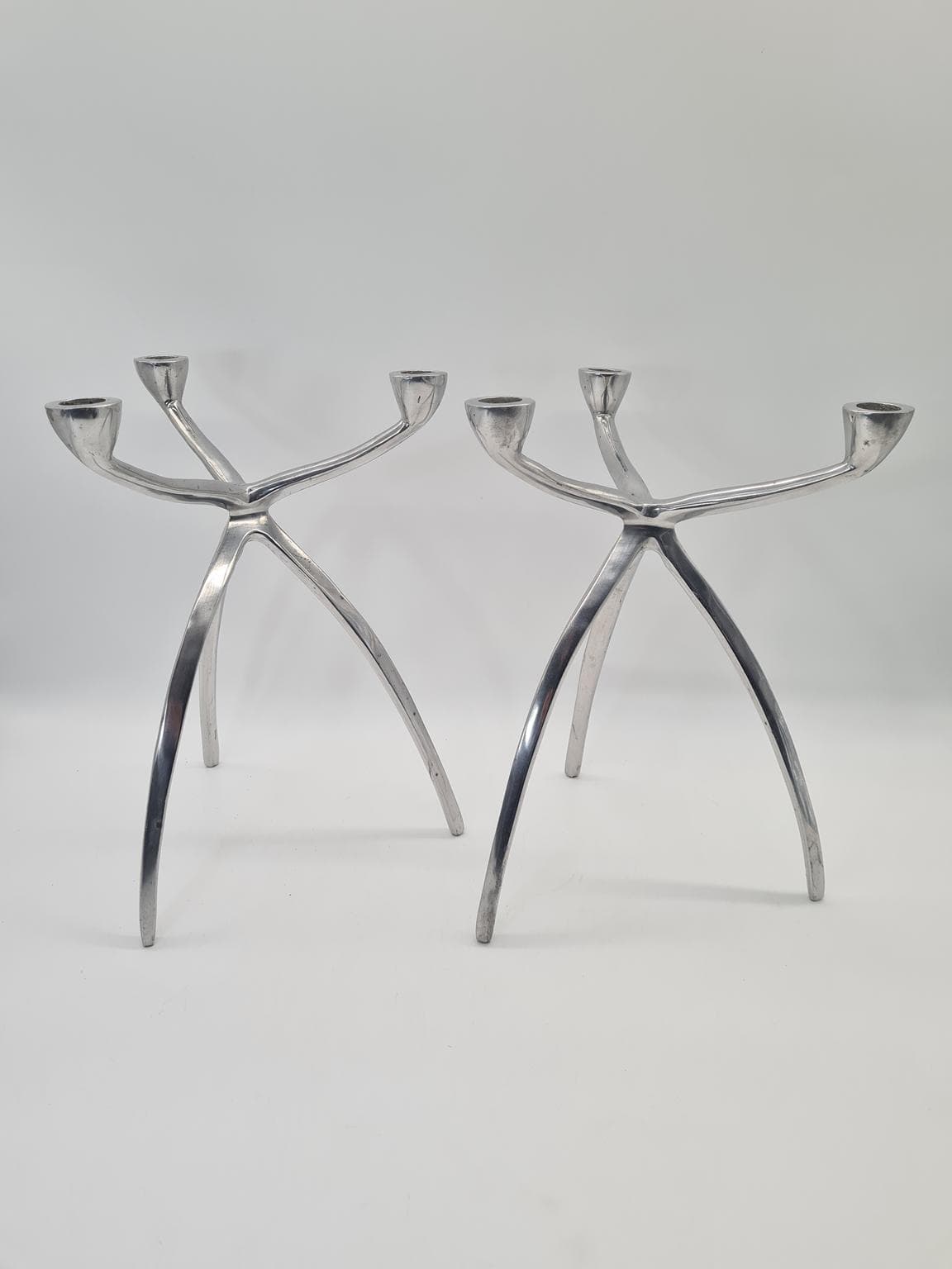 Para świeczników Space Age, aluminium polerowane srebrne, lata 70. - 288791