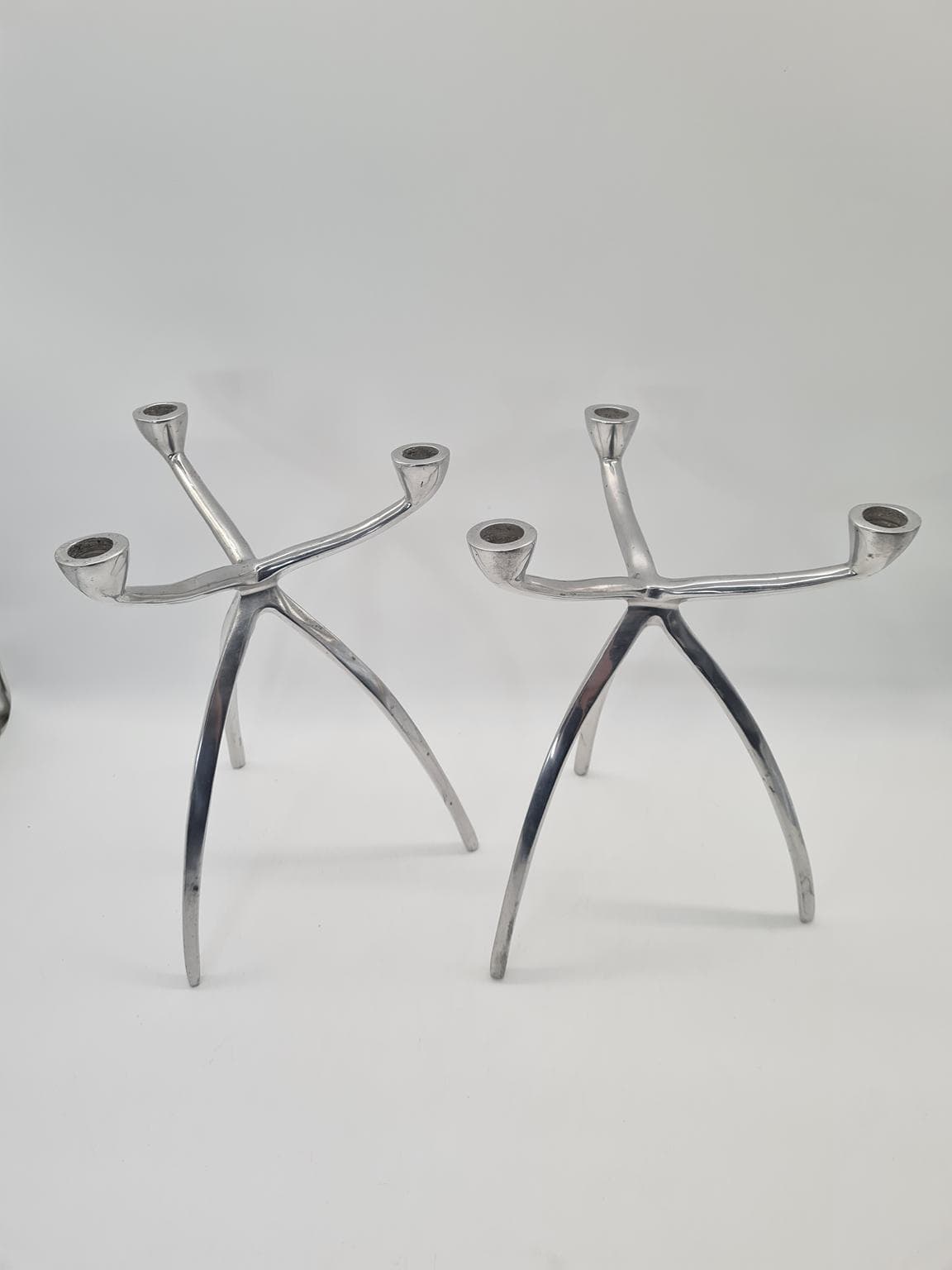 Para świeczników Space Age, aluminium polerowane srebrne, lata 70. - 288793