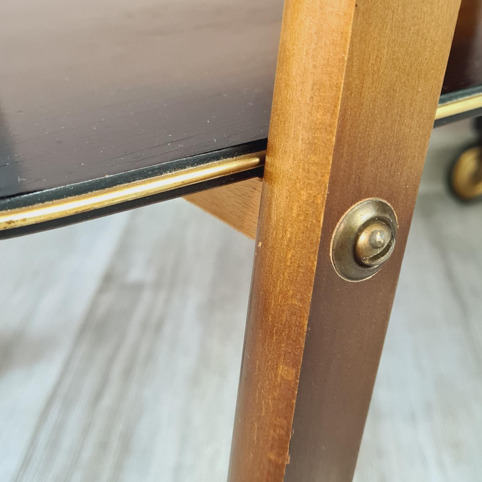 Wózek barowy, brązowy, drewno, mosiądz, lata 60. - 288802