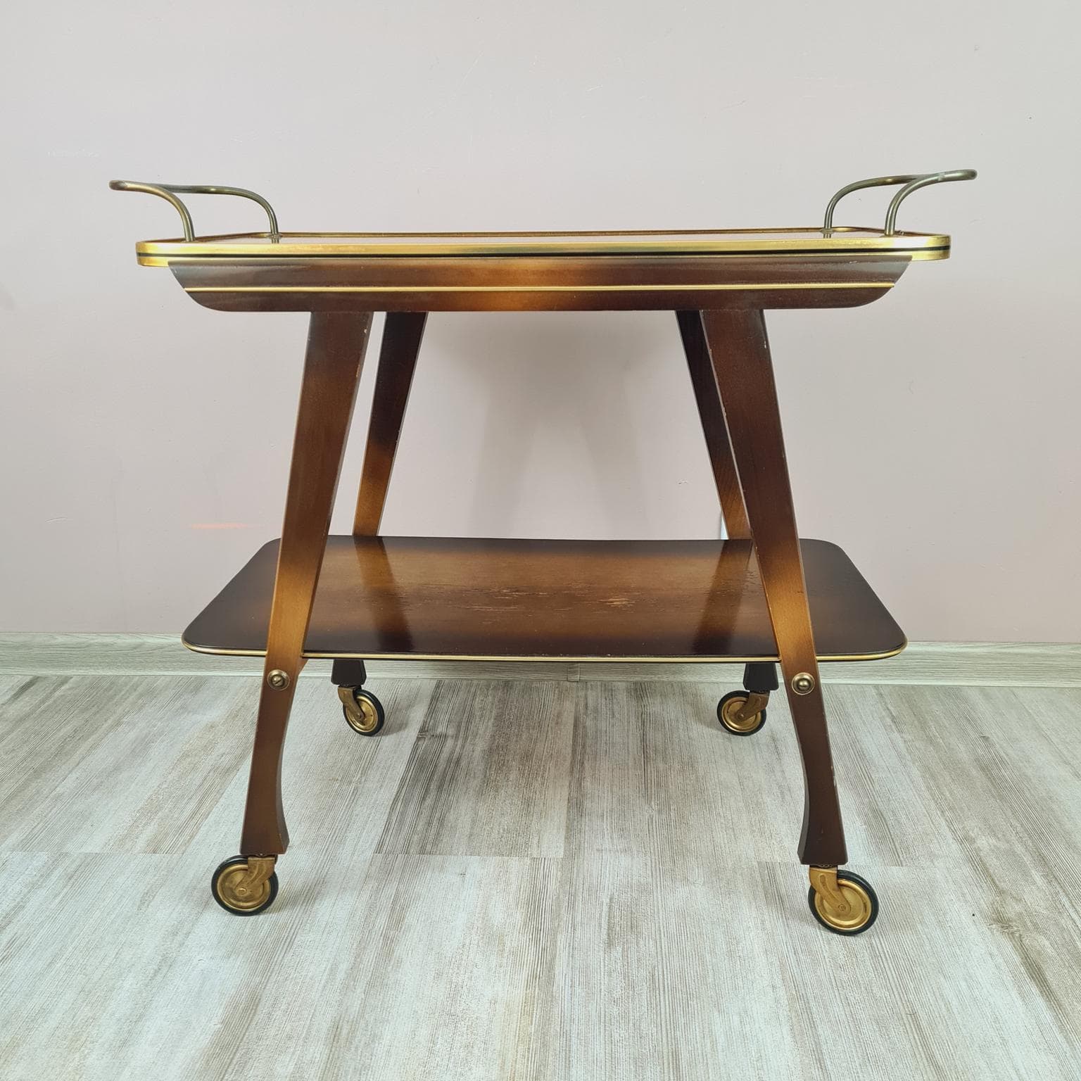 Wózek barowy, brązowy, drewno, mosiądz, lata 60. - 288800