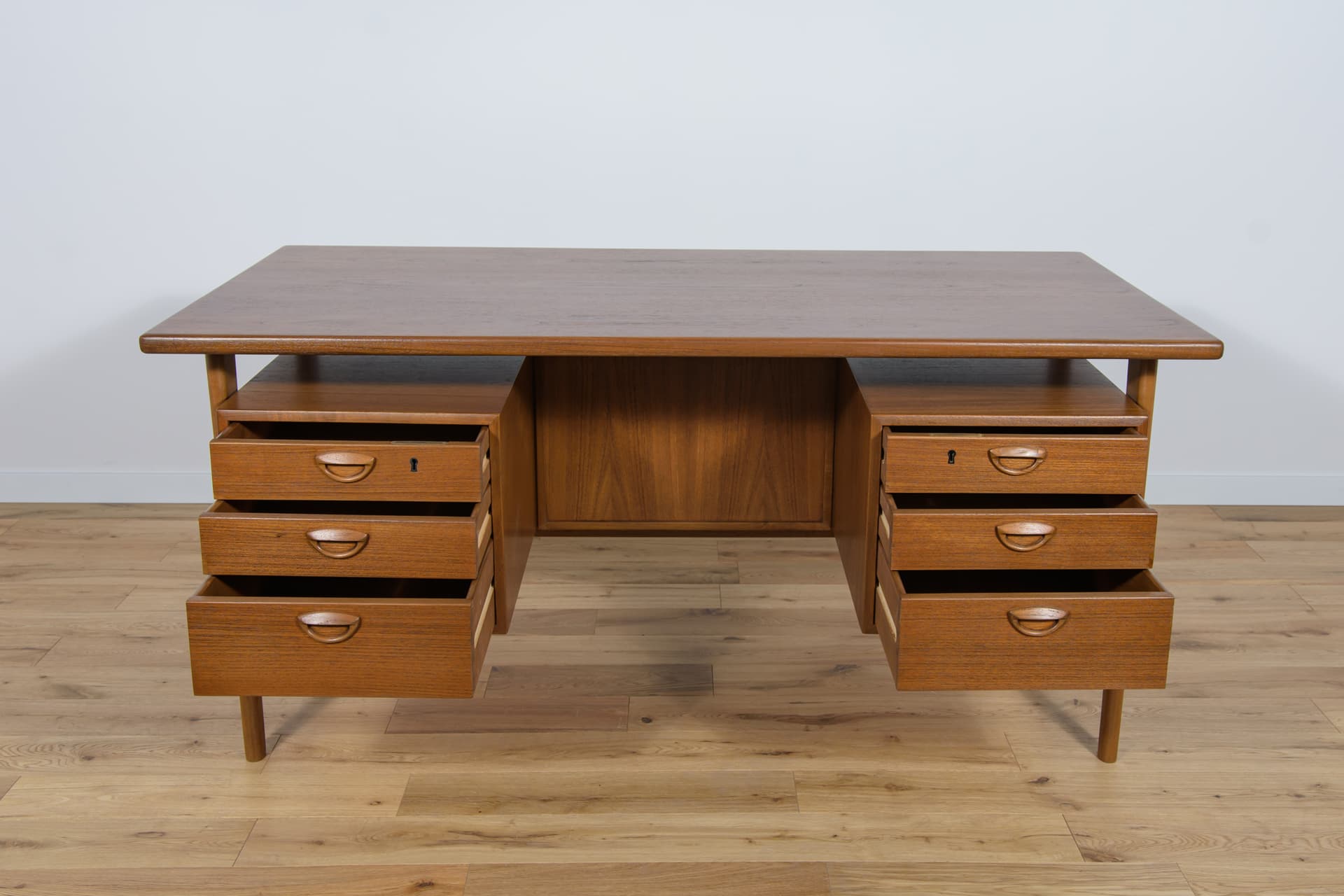 Desk, brown teak, by K. Kristiansen, Feldballes Møbelfabrik, Denmark, 1960s. - 288877