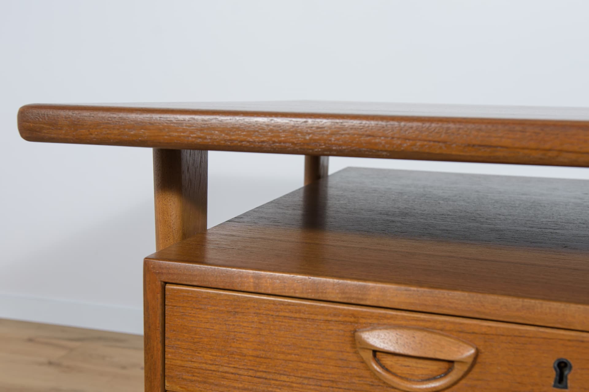 Desk, brown teak, by K. Kristiansen, Feldballes Møbelfabrik, Denmark, 1960s. - 288880