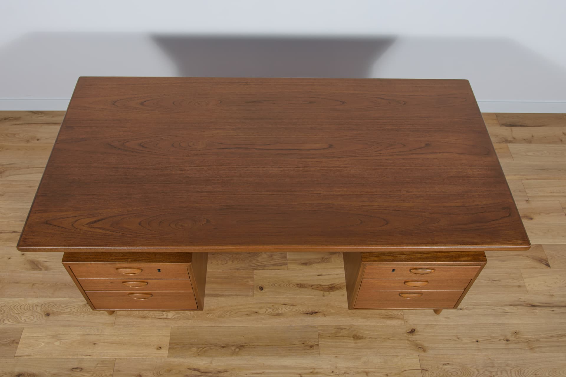 Desk, brown teak, by K. Kristiansen, Feldballes Møbelfabrik, Denmark, 1960s. - 288874