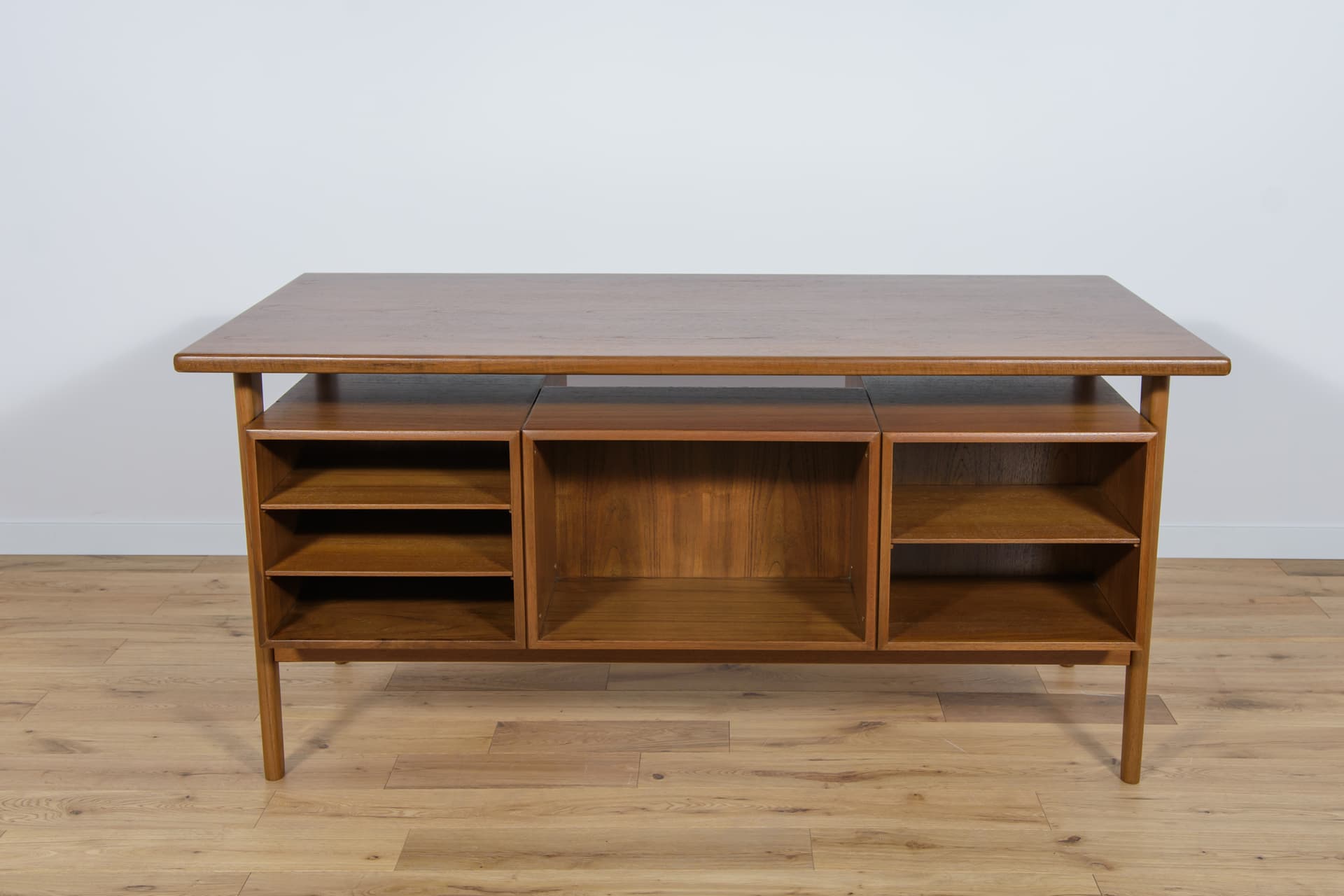 Desk, brown teak, by K. Kristiansen, Feldballes Møbelfabrik, Denmark, 1960s. - 288876