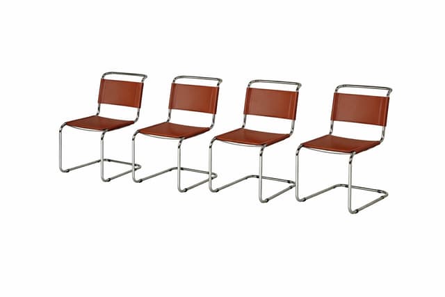 Zestaw 4 krzeseł z giętej stali wg proj. S33, M. Stam, bordowe, skóra - WYMIARY