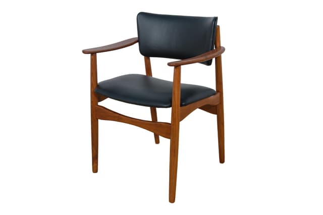 Fotel biurowy, teak brązowy, skóra naturalna czarna, Dania, lata 60. - WYMIARY