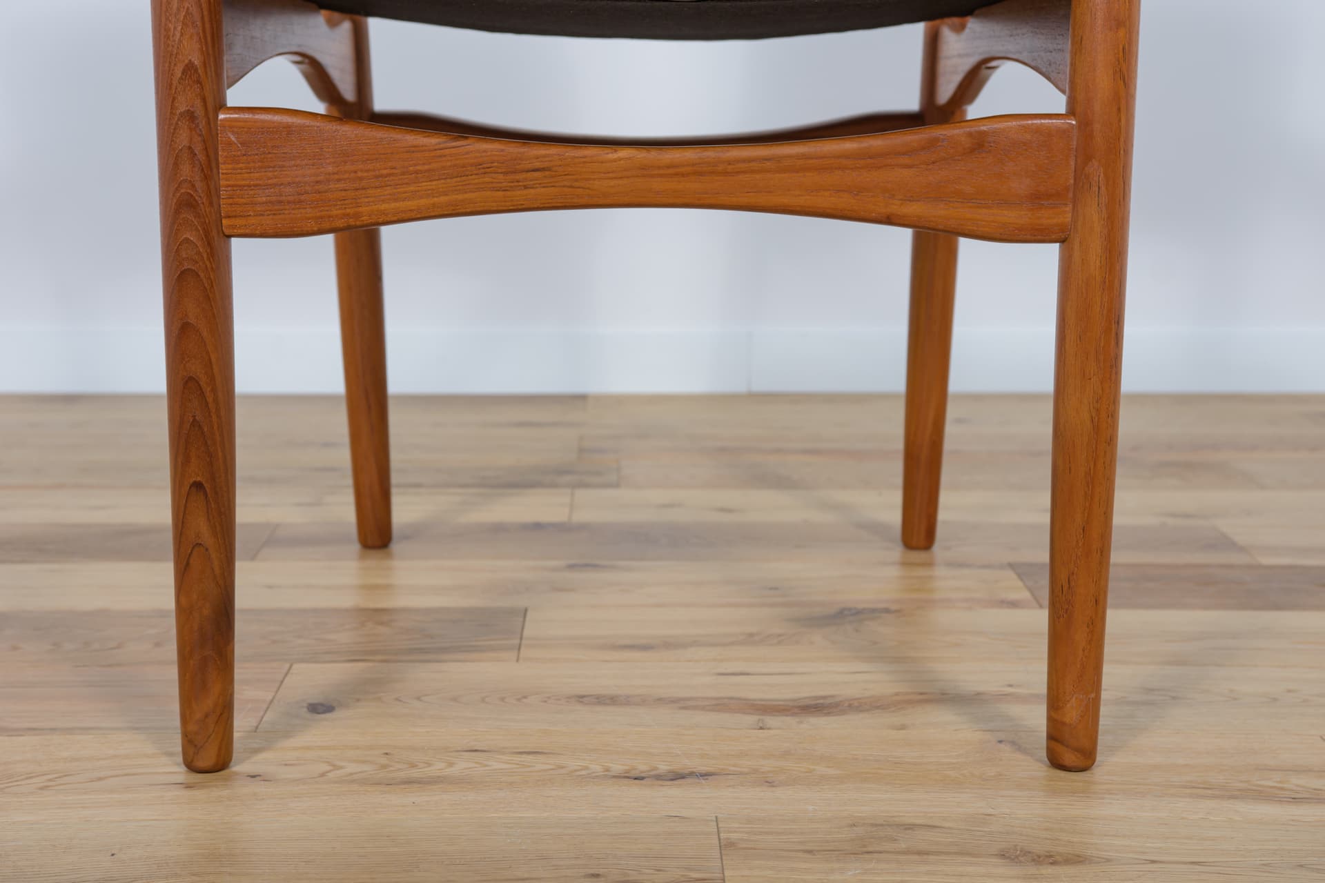 Fotel biurowy, teak brązowy, skóra naturalna czarna, Dania, lata 60. - 288942