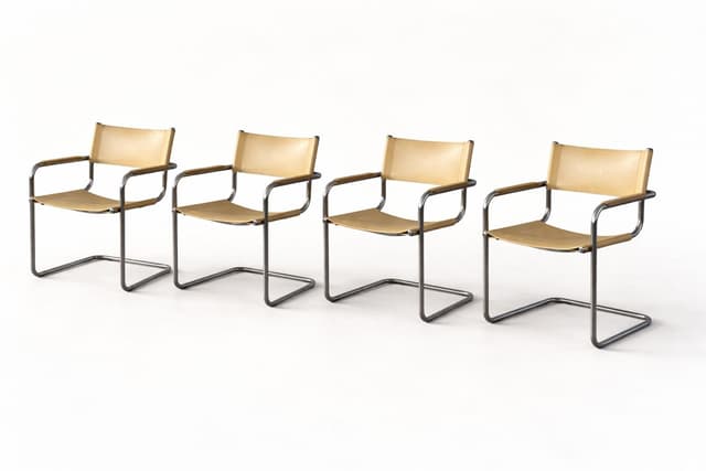 Zestaw 4 foteli z giętej stali wg proj. S34, M. Stam, miodowy, skóra naturalna - WYMIARY