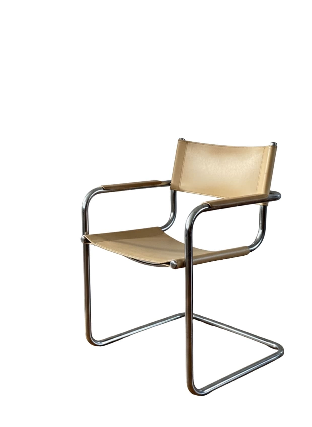 Zestaw 4 foteli z giętej stali wg proj. S34, M. Stam, miodowy, skóra naturalna - 288946