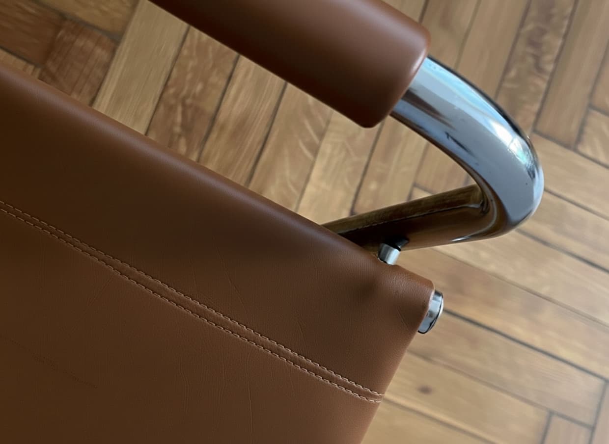 Zestaw 4 fotli z giętej stali wg proj. S34, M. Stam, bordowy, skóra naturalna - 288954