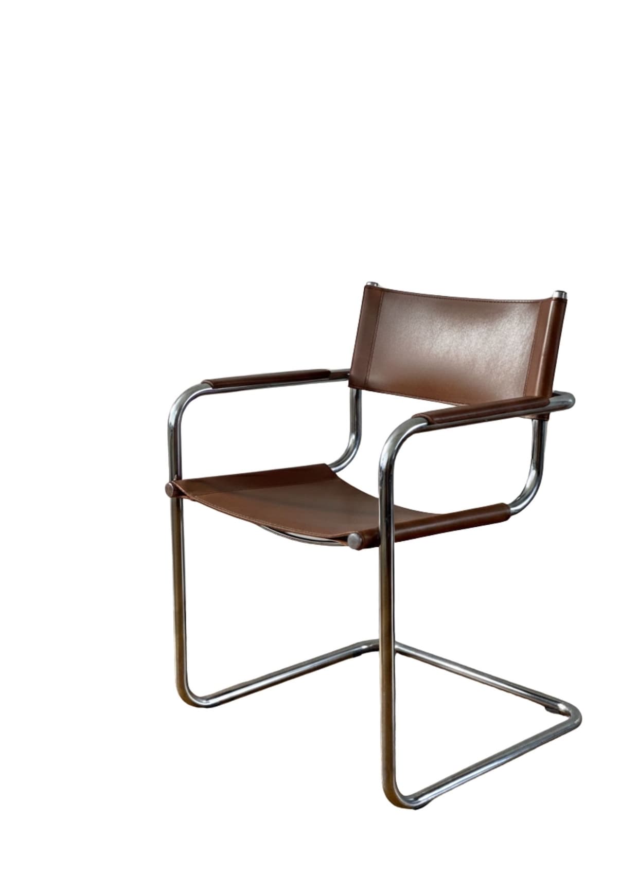 Zestaw 4 fotli z giętej stali wg proj. S34, M. Stam, bordowy, skóra naturalna - 288951