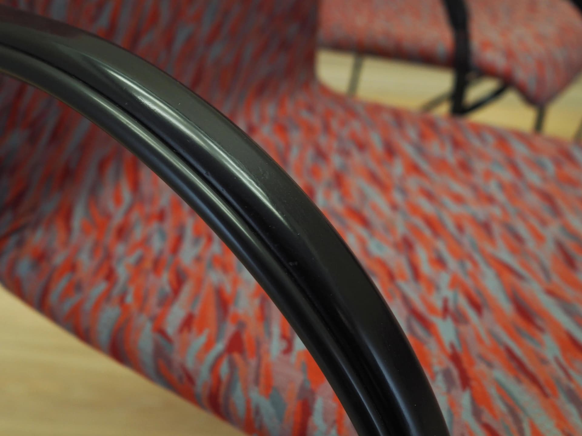 Set of Four Postmodern Armchairs, multicolor fabric, black metal, Italy, 1980s - 21531