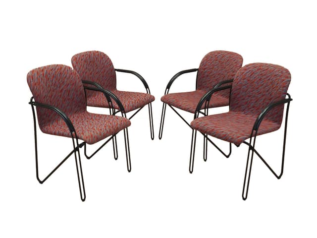 Set of Four Postmodern Armchairs, multicolor fabric, black metal, Italy, 1980s - DIMENSION
