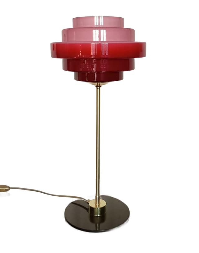 Lampa biurkowa, czerwony, szkło, Niemcy, lata 70. - WYMIARY