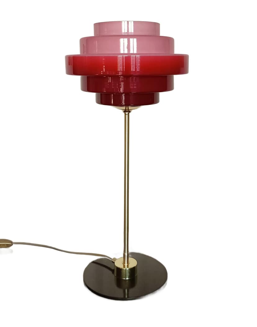 Lampa biurkowa, czerwony, szkło, Niemcy, lata 70.