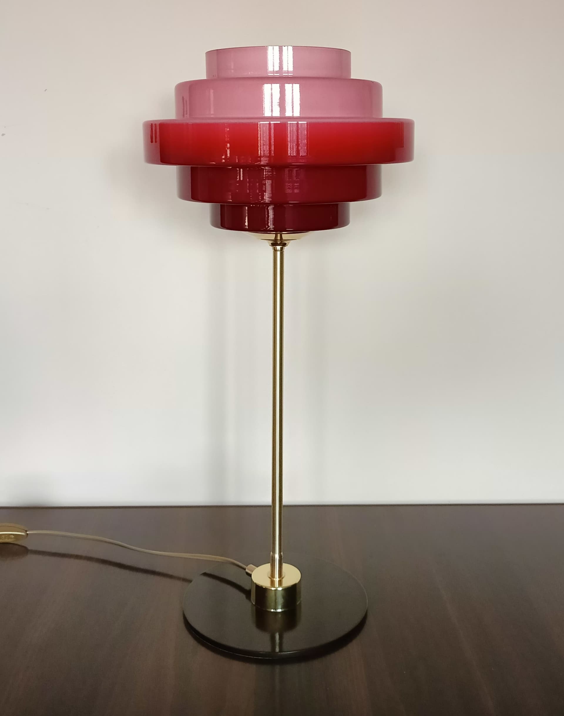 Lampa biurkowa, czerwony, szkło, Niemcy, lata 70. - 289254