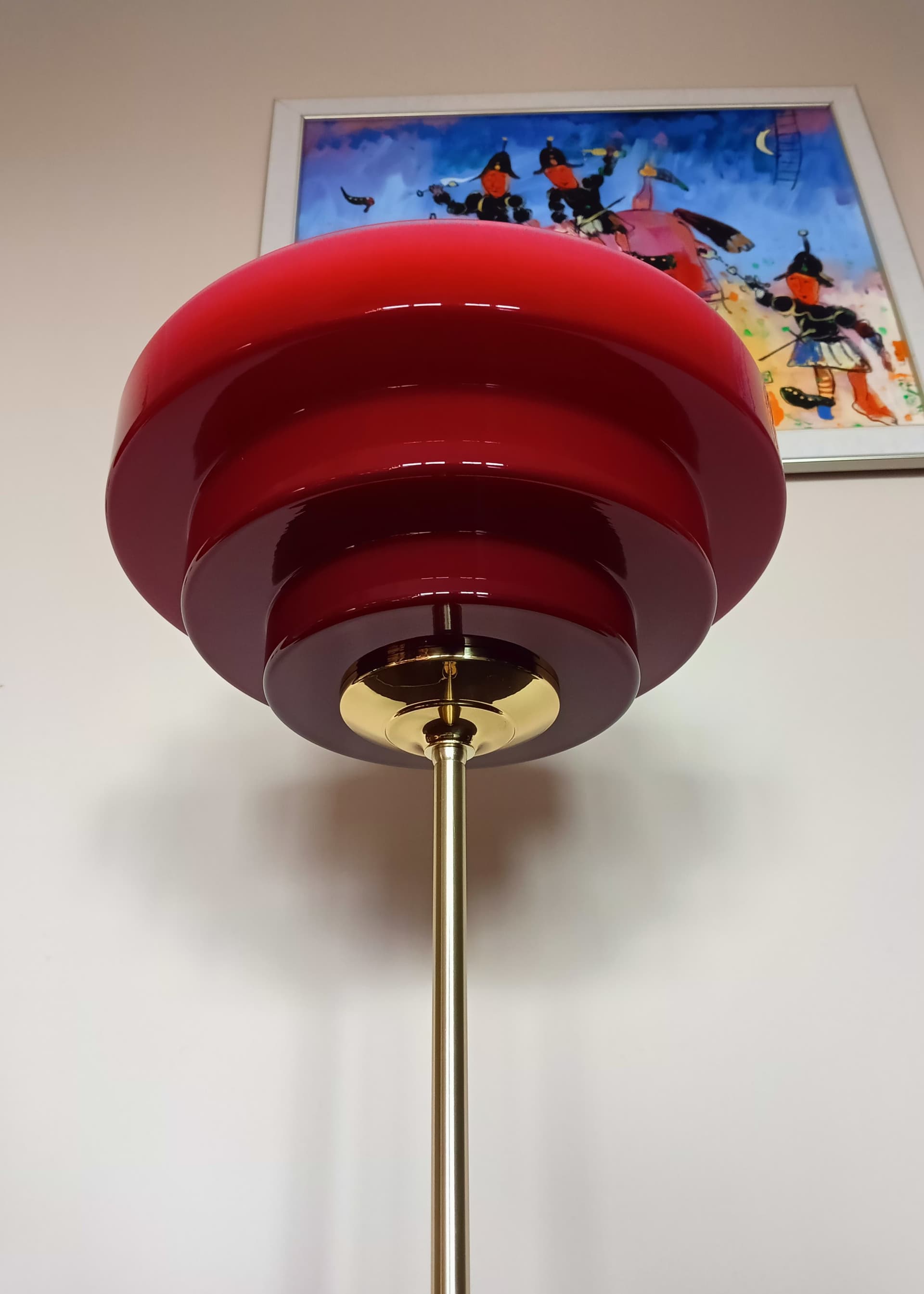 Lampa biurkowa, czerwony, szkło, Niemcy, lata 70. - 289256