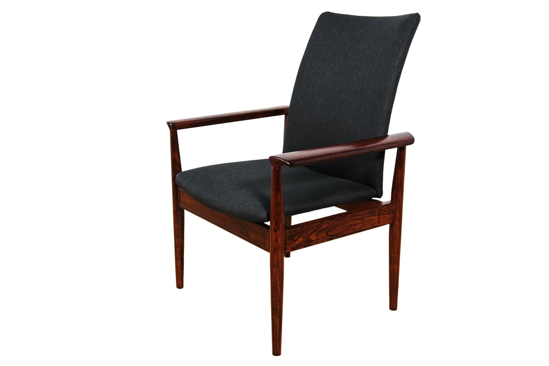 Fotel Diplomat, wełna czarna, palisander, proj. F. Juhl, France & Søn, Dania, lata 60.