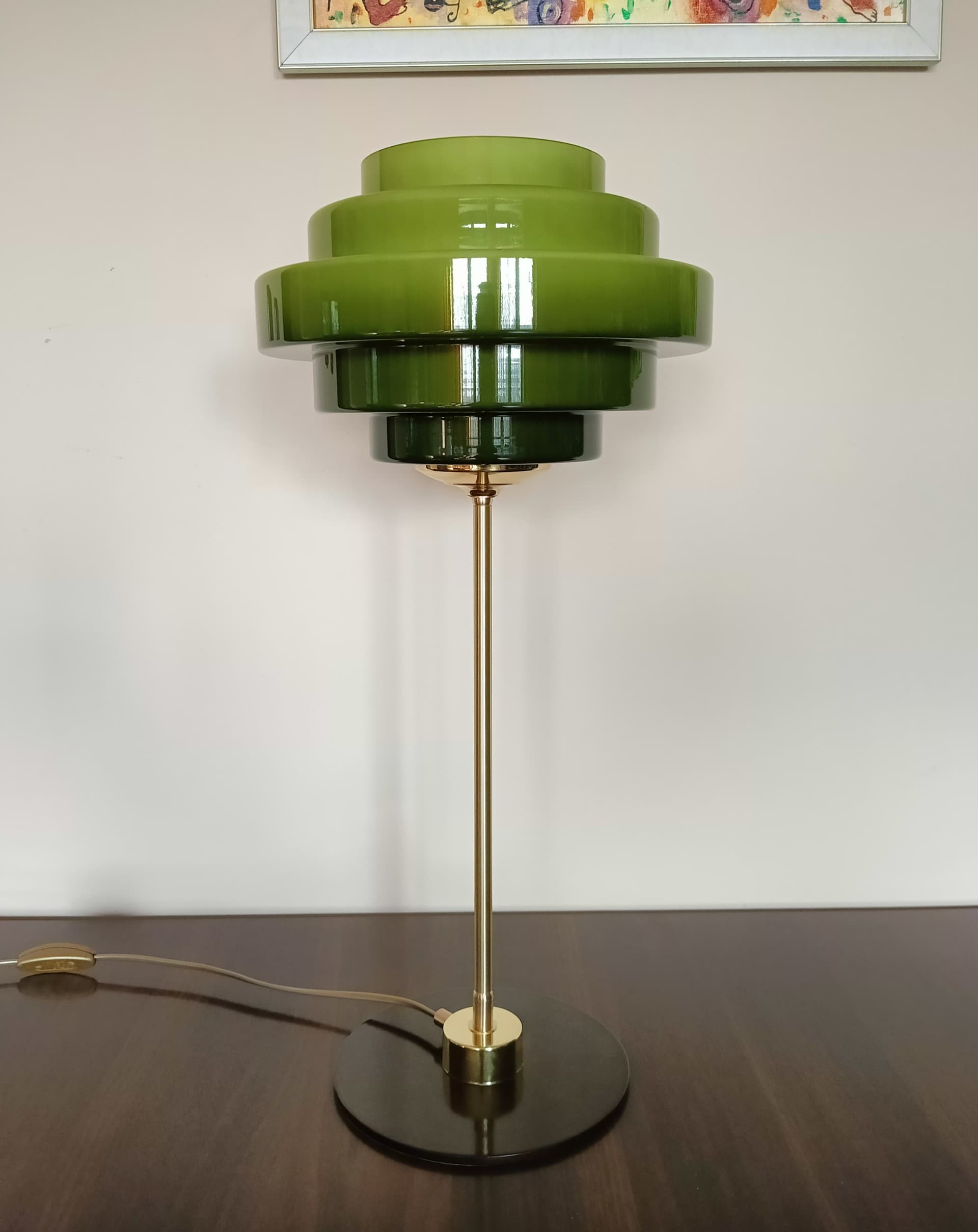 Lampa biurkowa, zielony, szkło, Niemcy, lata 70. - 289261