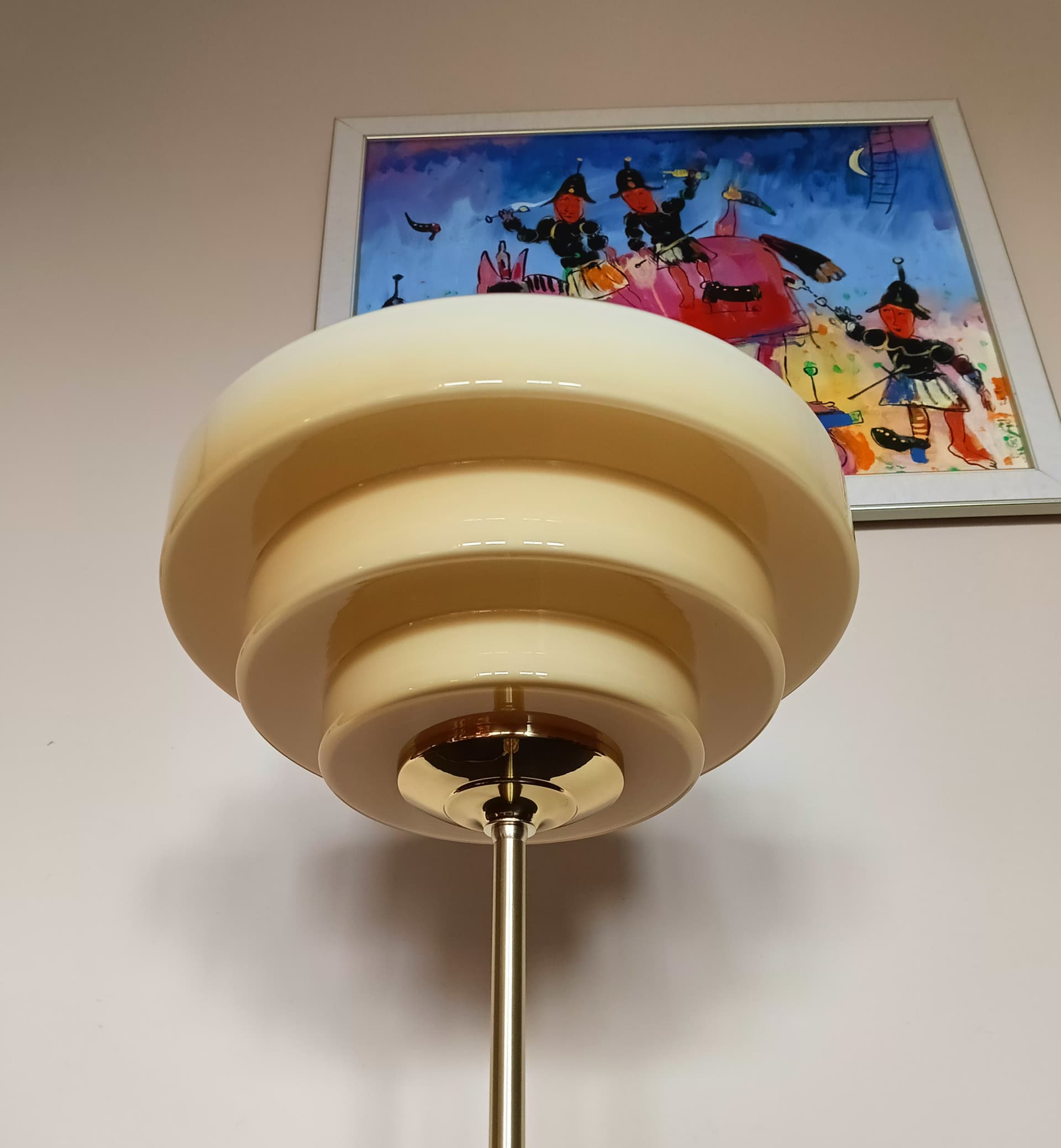 Lampa biurkowa, szkło beżowe, mosiądz, Niemcy, lata 70. - 289271