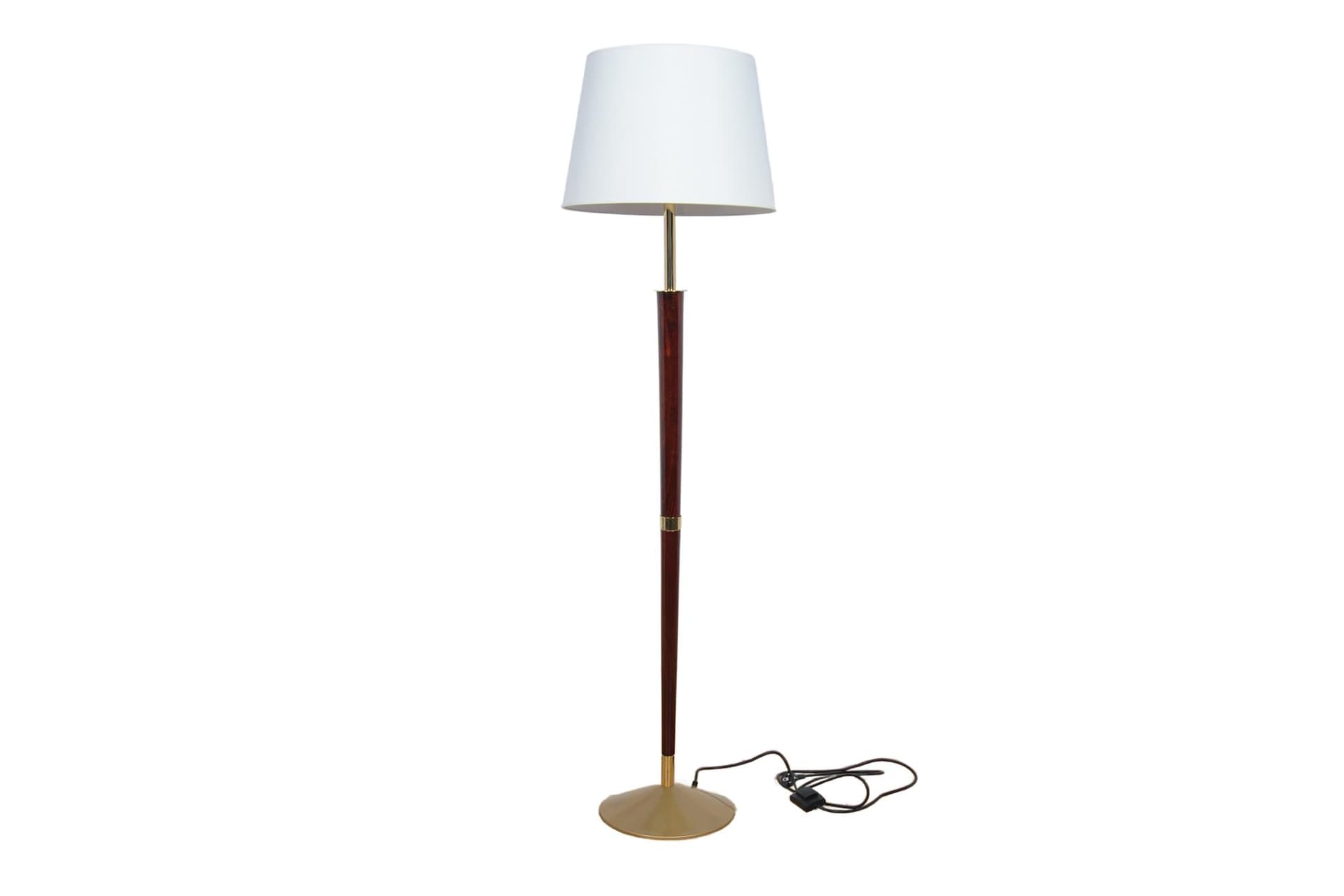 Lampa podłogowa Art Deco, drewno brązowe, mosiądz, Hiszpania, lata 90.