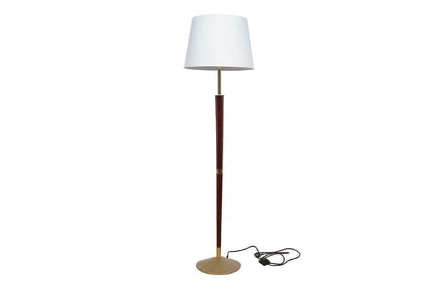 Lampa podłogowa Art Deco, drewno brązowe, mosiądz, Hiszpania, lata 90. - WYMIARY