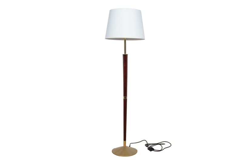 Lampa podłogowa Art Deco, drewno brązowe, mosiądz, Hiszpania, lata 90.