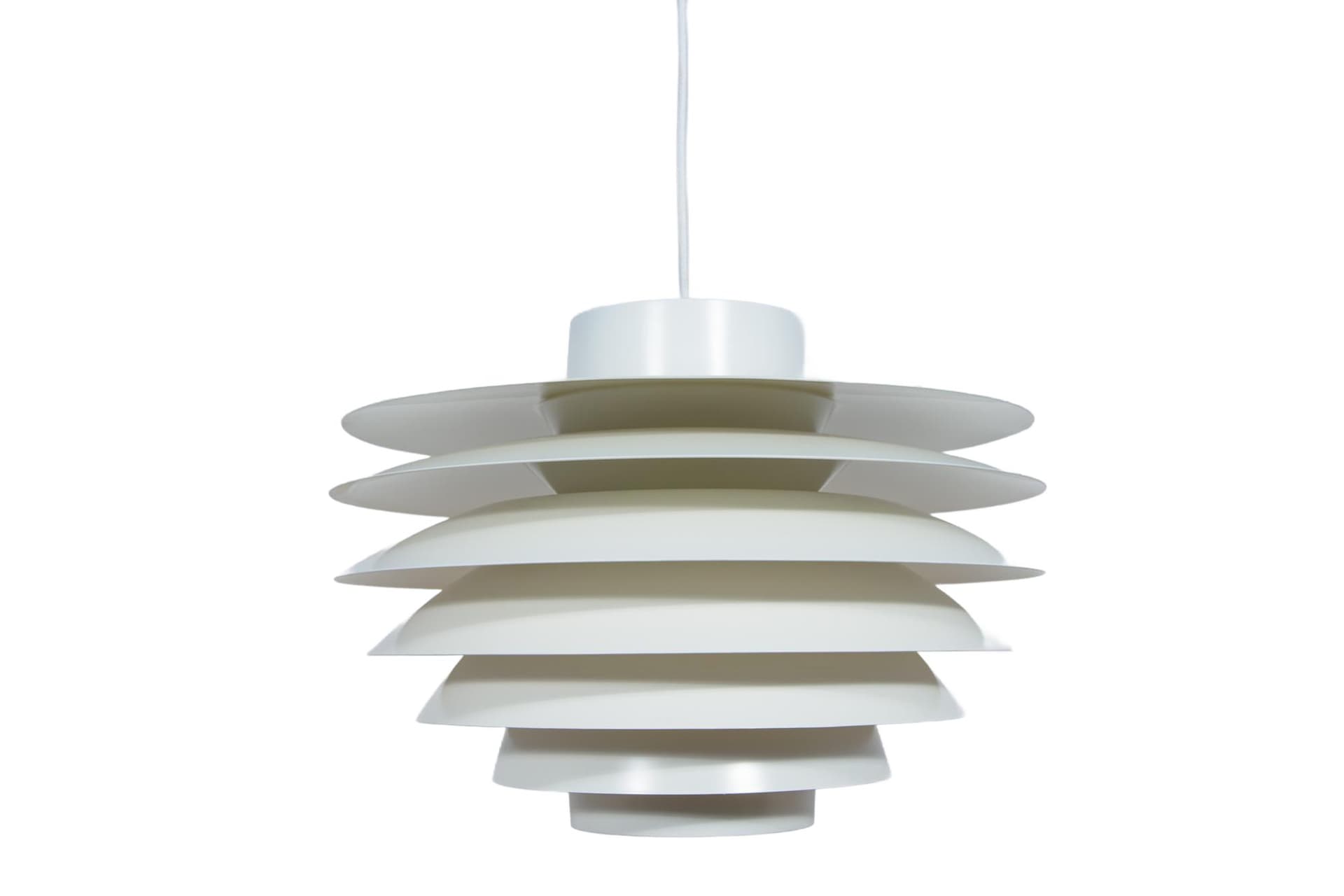 Lampa wisząca Verona, aluminium biały, proj. S. Middelboe, Fog & Mørup, Dania, lata 60.