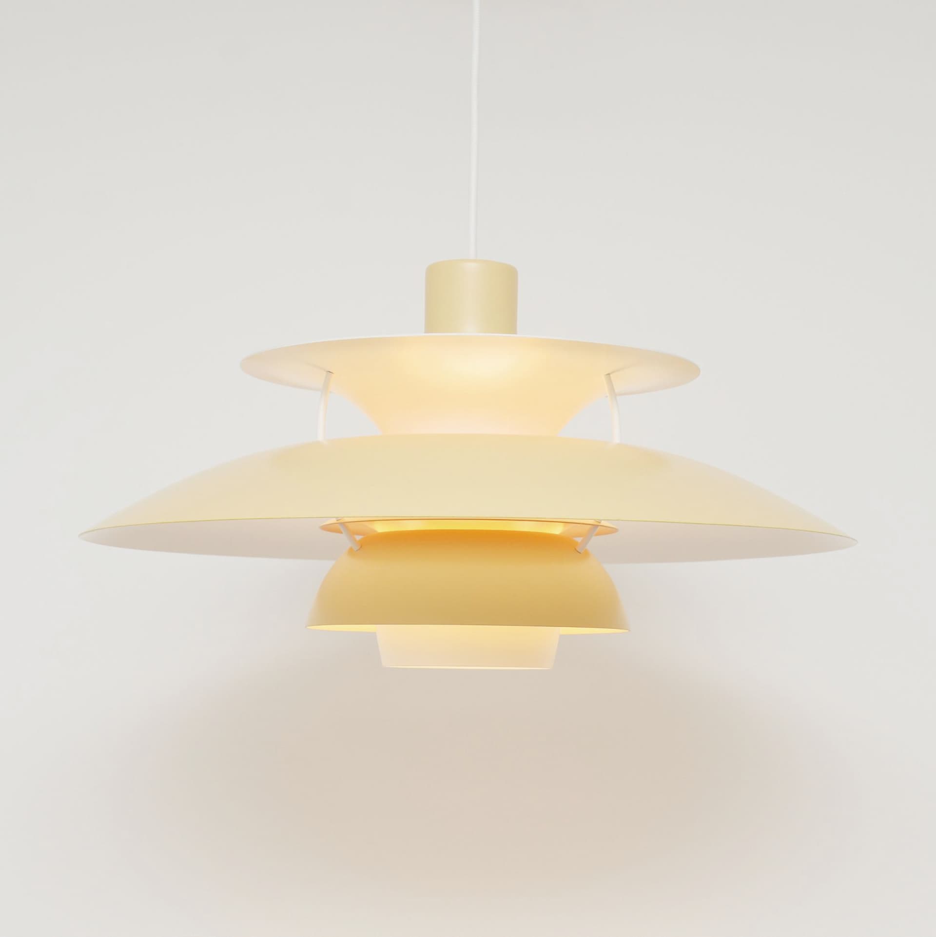 Pendant lamp PH5, beige aluminum, by P. Henningsen, Louis Poulsen, Denmark, 1990s. - 289523