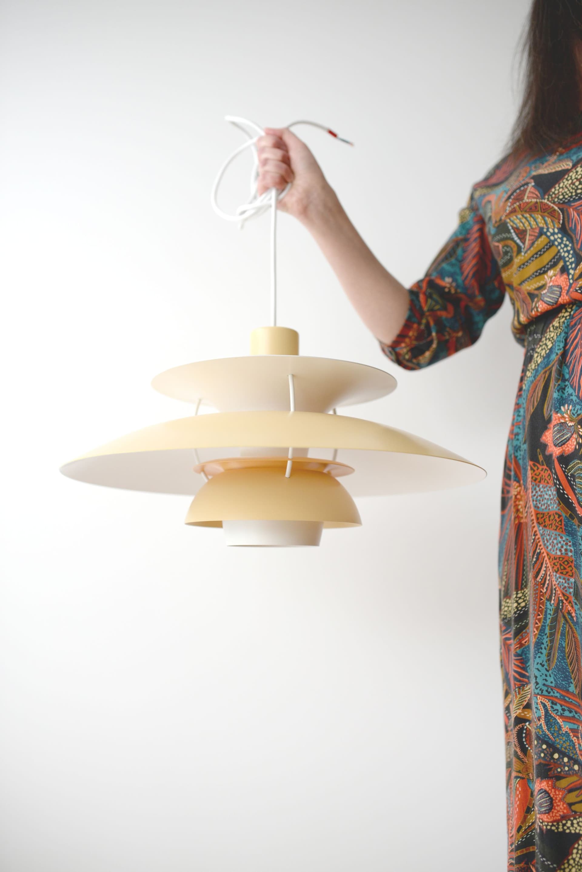 Pendant lamp PH5, beige aluminum, by P. Henningsen, Louis Poulsen, Denmark, 1990s. - 289520
