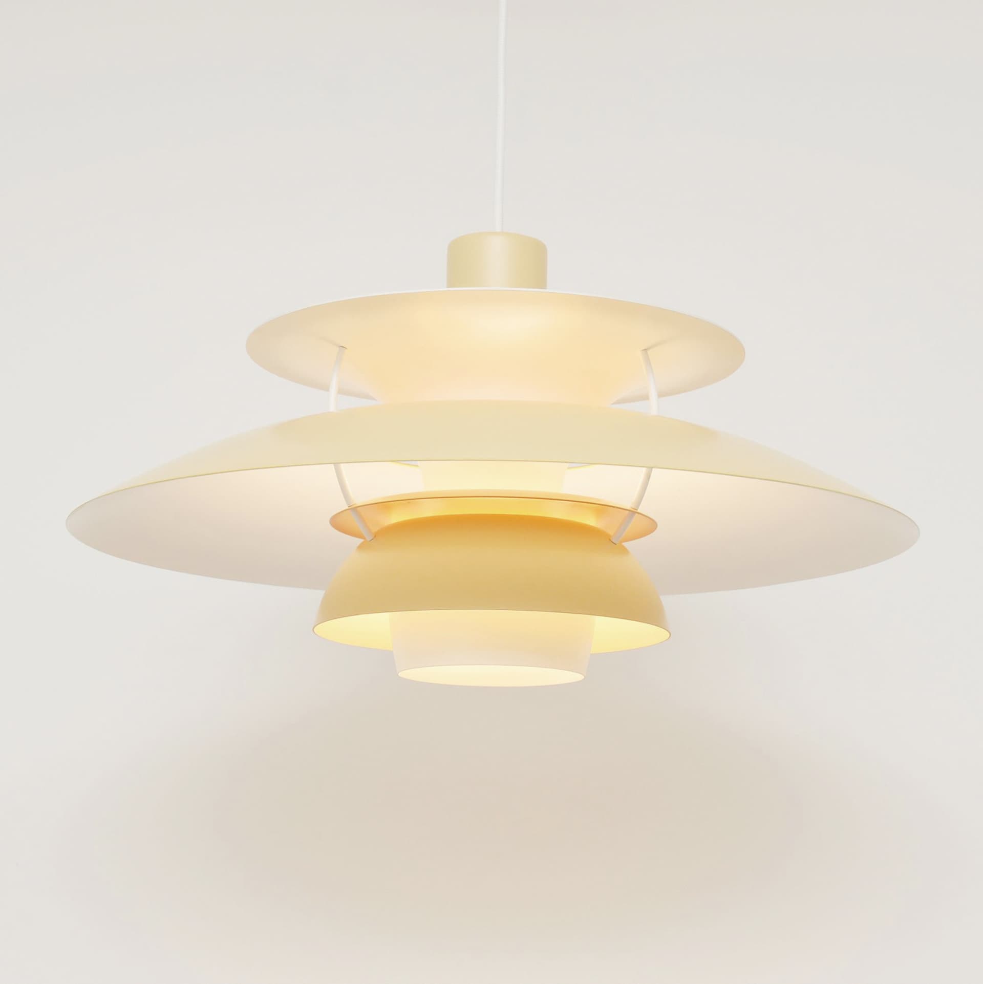 Pendant lamp PH5, beige aluminum, by P. Henningsen, Louis Poulsen, Denmark, 1990s. - 289524
